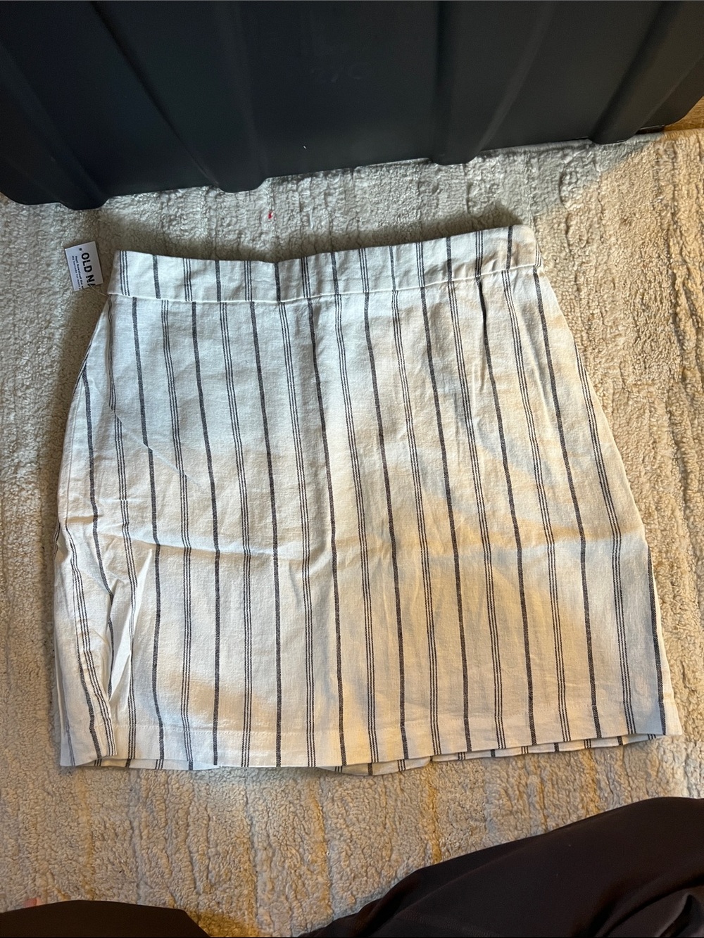 Old Navy White Mini Skirt with Navy Vertical Stripes